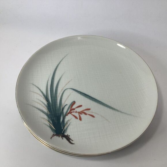 Vtg 3 Nunome China Dinner Plates 10 in Grass Red Flower Gray Plaid Japan OOAK‎ - Picture 9 of 9